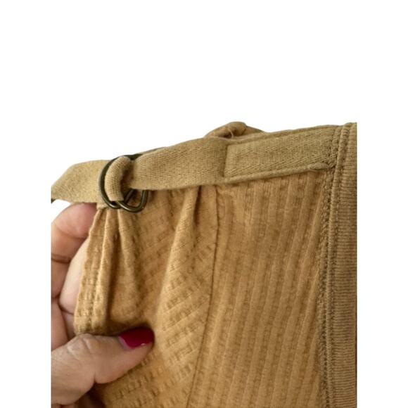 Calvin Klein Y2K Tan Cap Sleeve Ribbed Scoop Neck Top Sz Large Buckle Sleeves - Picture 7 of 10